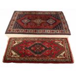 Old Persian runner and robe. Red-cream-blue. Turquoise cream red. Dimensions: 123 x 64 cm. And 125