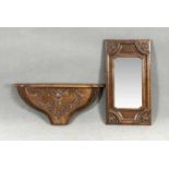 Two times antique woodwork, ca. 1900. One-time mirror (oak) and one-time wall console (oak). Size: