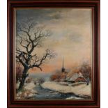 To A. Koningh Jr. Romantic Dutch winter face. Oil paint on linen. Dimension: 60 x 70 cm. In good