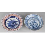 Two old Chinese porcelain plates with landscapes. 20th century. Size: ø 20 - 22 cm.