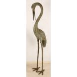 Very large bronze crane (garden). Second half 20th century. Size: 162 cm. In good condition.