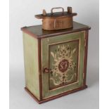Two times 19th century woodwork. One-piece small chipboard holder with lid and handle. One-time
