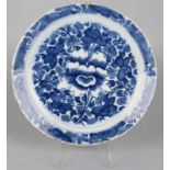 Delft blue ceramic plate with floral decor, 18th century (edge ​​glaze damage). In good condition.