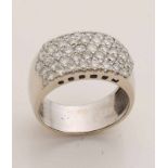 White gold ring, 585/000, with diamonds. Wide ring, 11 mm, occupied at the top with 5 rows with 44