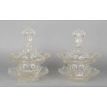 Two antique crystals three-piece lid cups (almond slab) (+ coaster) (one coater glued), and one