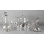 Art Deco glass bowlset with eleven glasses + sleef and two cut crystal carafe (20th century). Size: