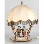 Old brass table lamp with porcelain roses and figure (Italy). Circa 1960. (one rose fog) Size: 43