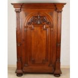 Oak-Renaissance Renaissance-style one-door cabinet with carving and half corinthian columns. 19th