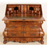 19th Century, Dutch root nuts baroque curved secretary with claw legs and with beautiful root nuts