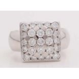 White gold ring, 585/000, with diamond. Solid ring with large square cabinet, 14x14 mm, occupied