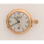 Small yellow gold pocket watch, 585/000 French, Intimus, mechanical with a faceted edge. The dust