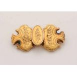 Yellow gold brooch, 585/000, made of an old bible lock, decorated with beautiful engraving.