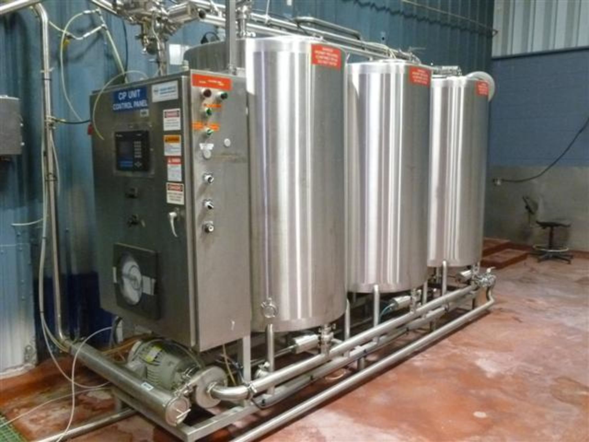 Sani-Matic 3 Tank CIP System Serial: 5288 Estimated 300 Gallon Each Tank with Tri-Clover Pump, S/T