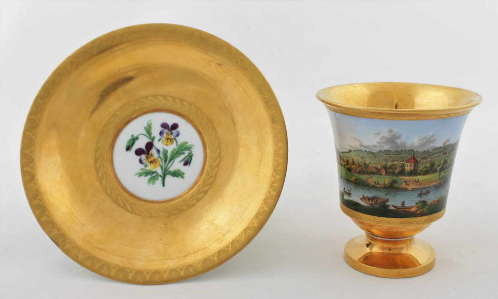 Rare Empire Meissen cup with a saucer Germany, Meissen, around 1820, rare empire cup with a