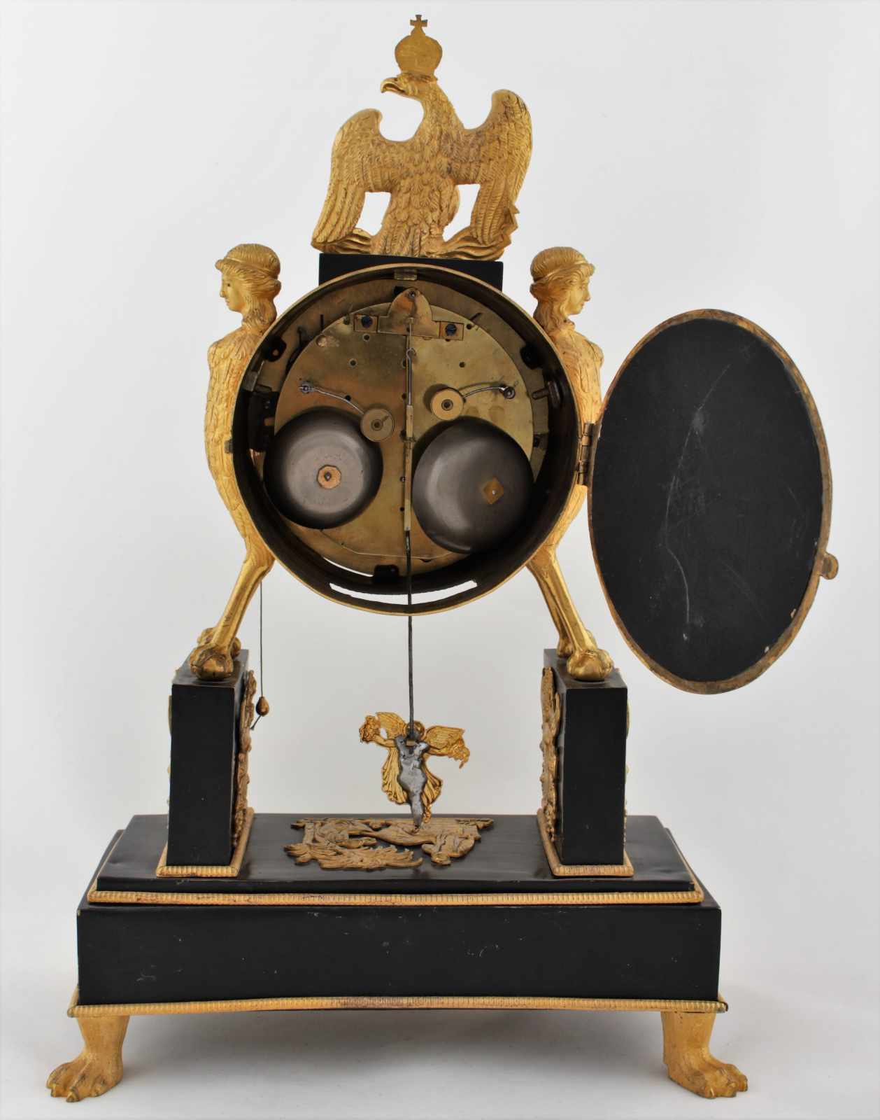 Rare Austrian Empire clock with automaton Austria, Vienna, cca 1810, fire gilt bronze case with - Image 12 of 14