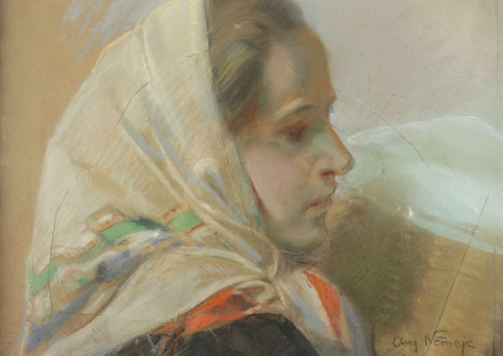 Němejc Augustin (Czech, 1861 - 1938) Girls portrait, pastel on paper, 51 x 45 cm, signed lower right - Bild 4 aus 6