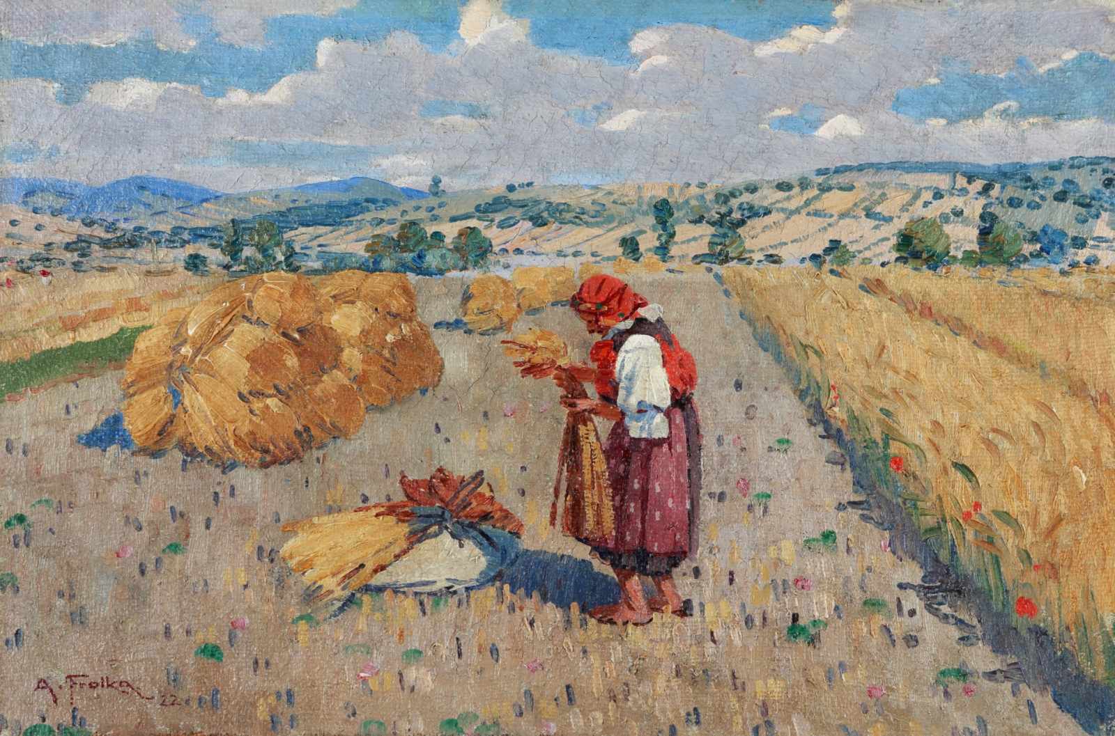 Frolka Antoš (Czech, 1877 - 1935) On a field, year 1922, oil on canvas, 44.5 x 67 cm, signed lower