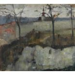 Holan Karel (Czech, 1893 - 1953) Landscape with a church, circa 1950, oil on cardboard, 44 x 51