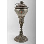 Art Nouveau Silver cup with lid Embossed decorated silver cup, two coats of arms with enamel, Ag