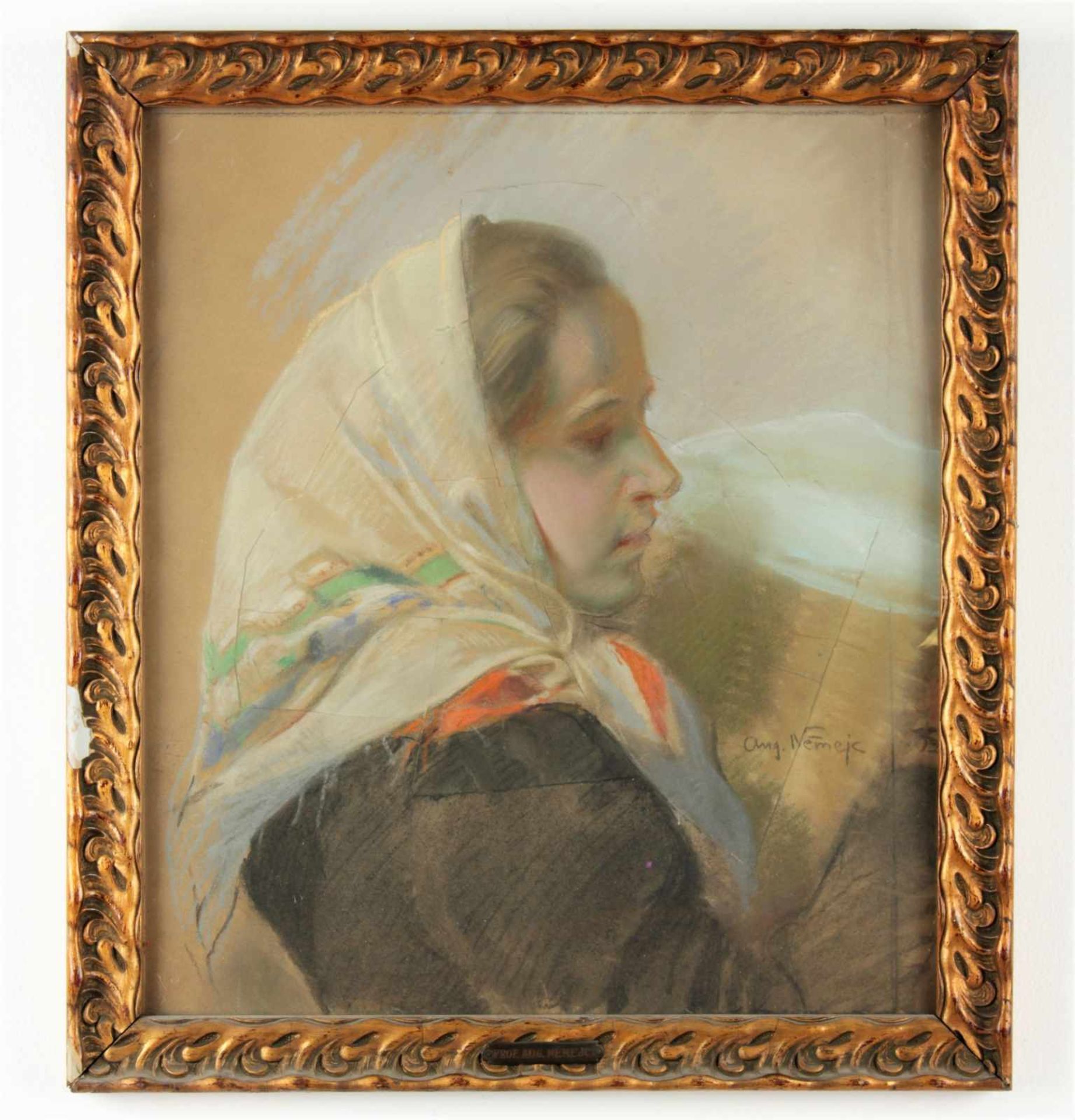 Němejc Augustin (Czech, 1861 - 1938) Girls portrait, pastel on paper, 51 x 45 cm, signed lower right - Bild 2 aus 6