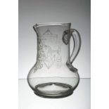 A Large Empire glass pitcher Bohemia, the year 1802, clear glass pitcher, pear-shaped spout and