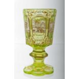 Cup with vedutas - uranium glass Bohemia, 40th to 50th years of the 19th century, uranium glass,