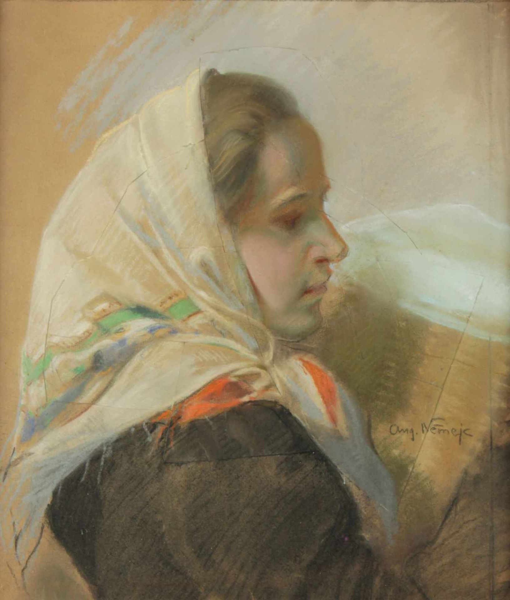 Němejc Augustin (Czech, 1861 - 1938) Girls portrait, pastel on paper, 51 x 45 cm, signed lower right