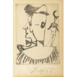 Tichý František (Czech, 1896 - 1961) Hlava clowna III, year 1956, drypoint, 7.5 x 5.5 cm, signed and