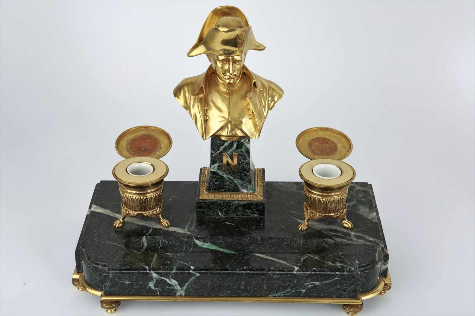 Empire inkwell labeled Baril 1830 France, year 1830, inkwell with bronze bust of Napoleon, signed - Image 3 of 7