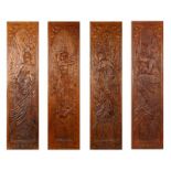 Alfons Mucha - four carved wooden panels Relief wood carvings panels made by design by Alphonse