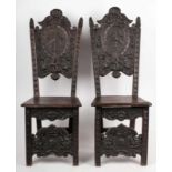 Pair of Renaissance chairs Bohemia, 16th to 17th century, walnut wood, richly carved, backrest