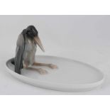 Porcelain ashtray with a sculpture of marabou chark - Rosenthal Josef Fischer design, Germany,