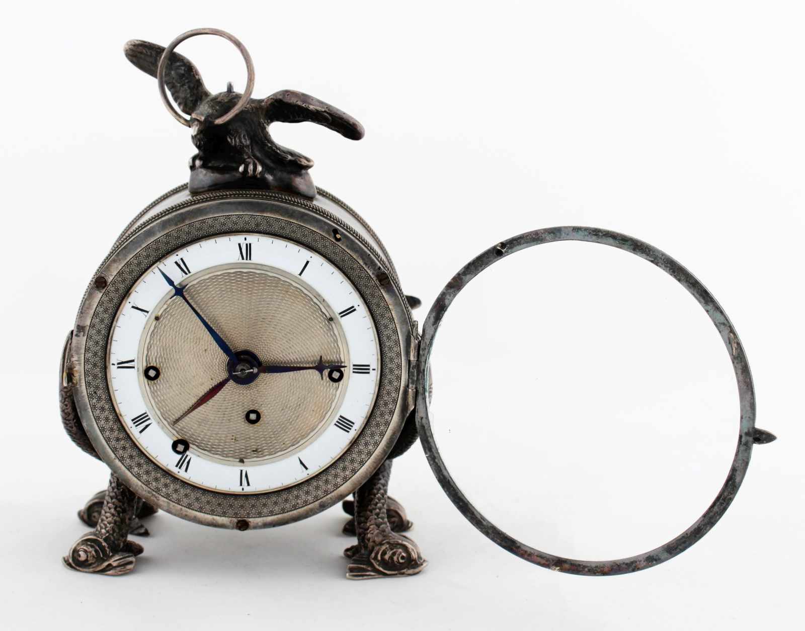 Silver Austrian Carriage clock Austria, Vienna, cca 1820, silver case, silver fineness 940/1000, - Image 8 of 10