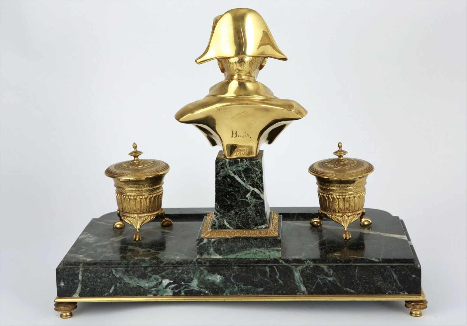 Empire inkwell labeled Baril 1830 France, year 1830, inkwell with bronze bust of Napoleon, signed - Image 4 of 7