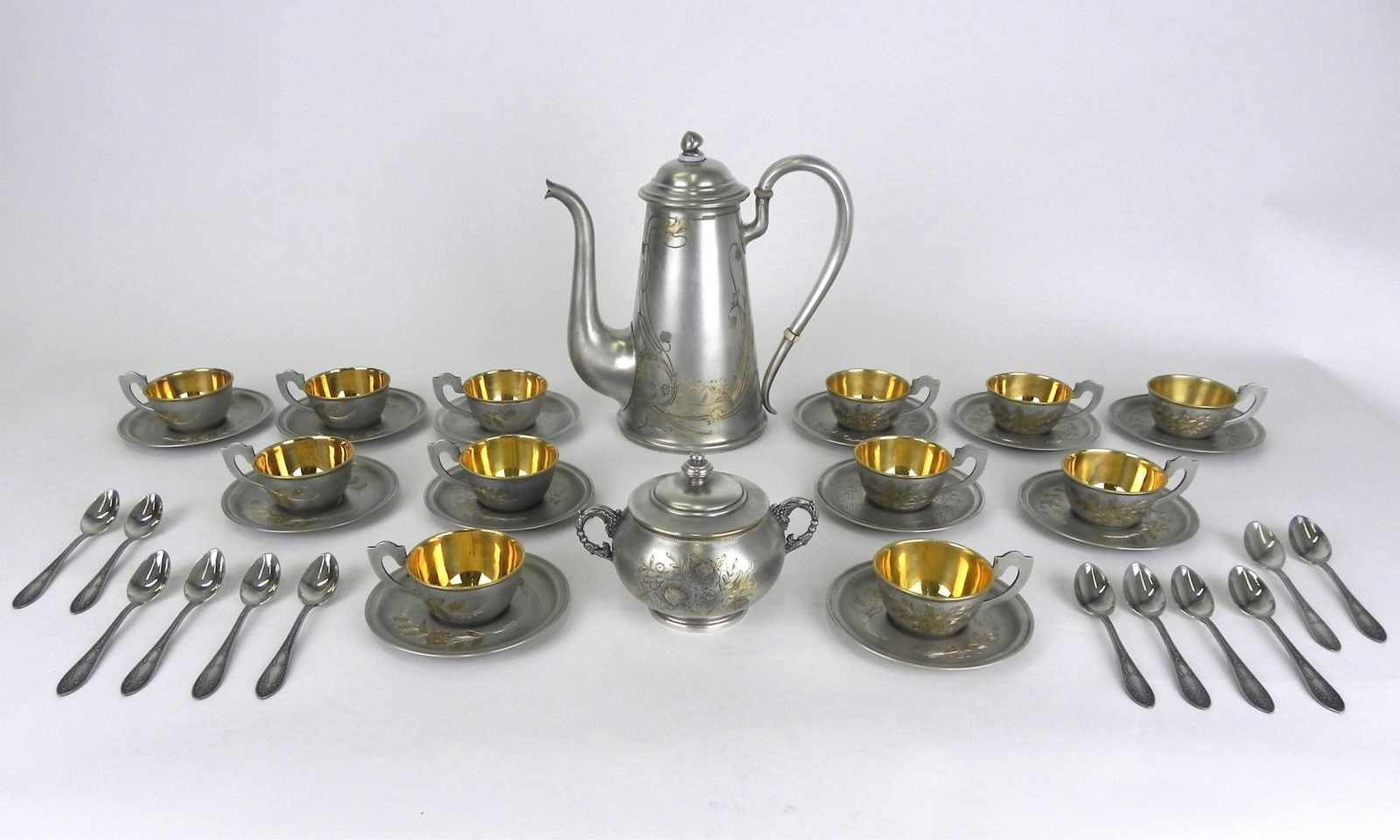 Russian silver service for 12 person Russia, 1st half of the 20th century, silver service with