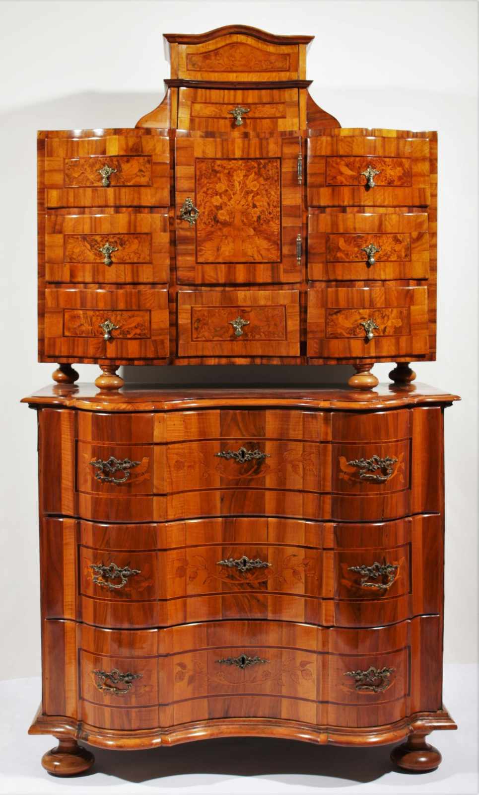 Baroque bureau cabinet Two-part bureau cabinet – dresser and additional chest of drawers on the top,