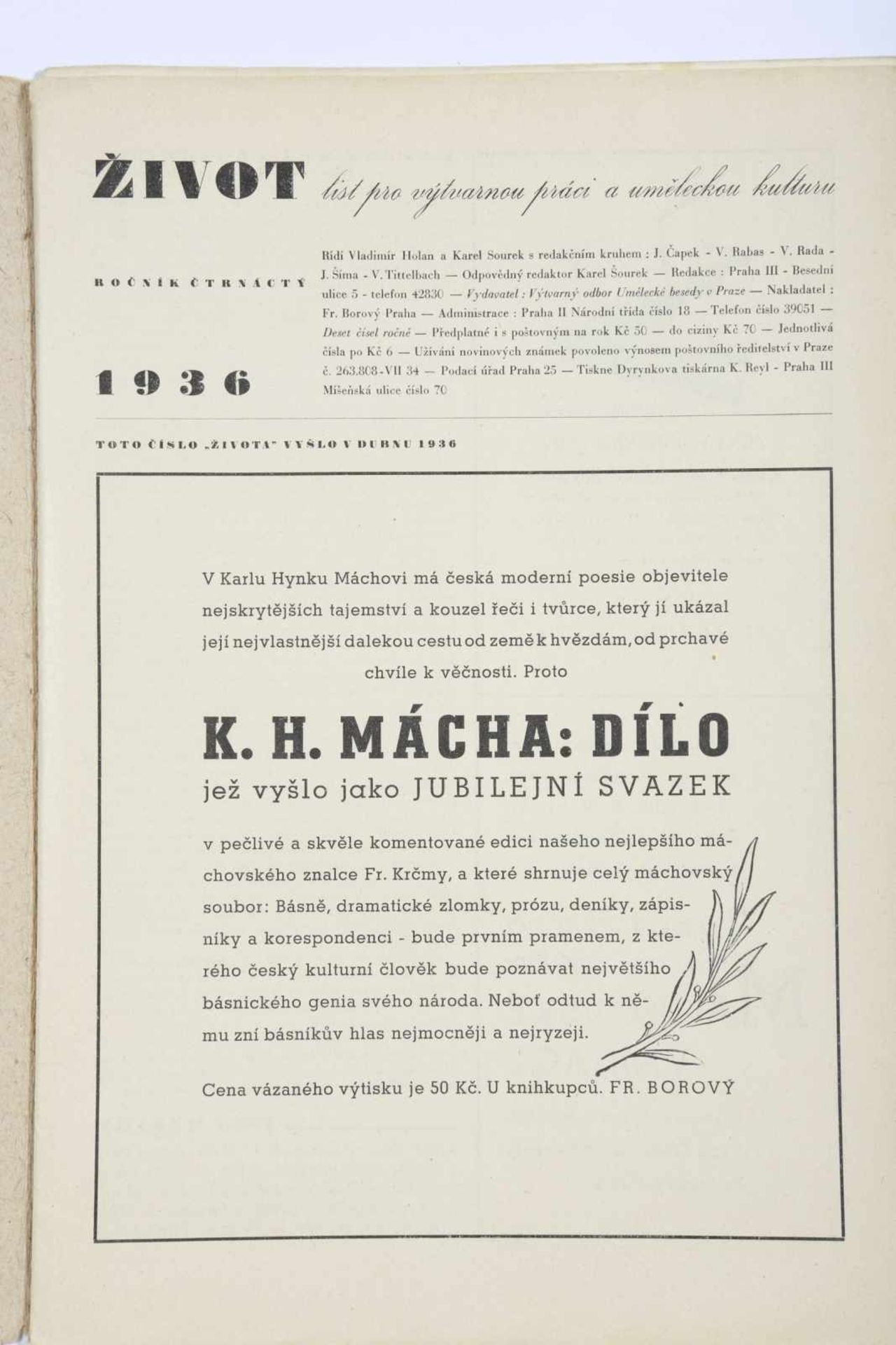 Tichý František (1896 - 1961) Complete sheet number "ŽIVOT" issued in April 1936 with original - Bild 3 aus 3