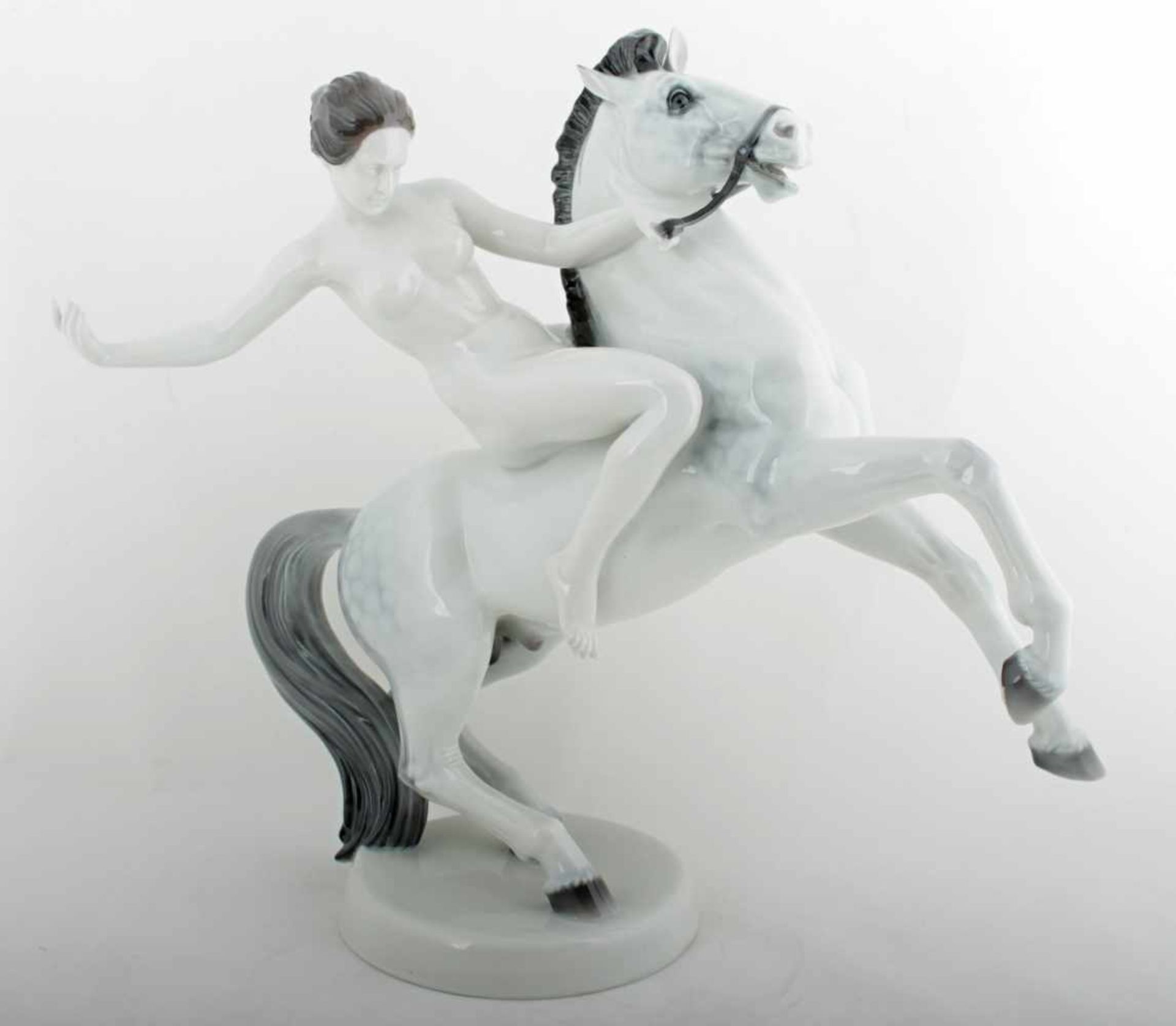 Rosenthal - Big Amazon on a horse scuplture Germany, circa year 1934, white porcelain, coloured,