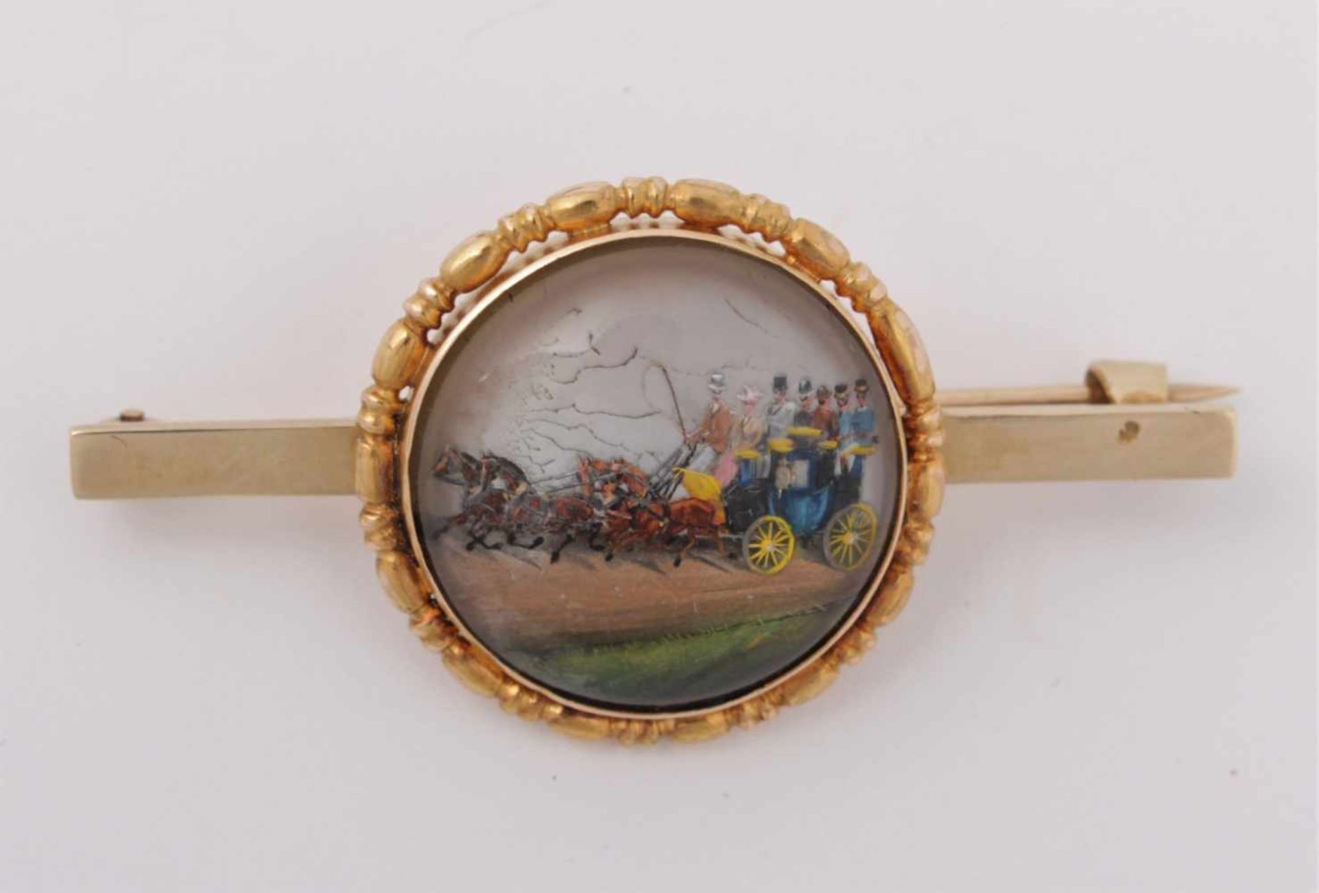 Gold Tiffany brooch miniature decorated Austria-Hungary, between 19th and 20th century, hand painted