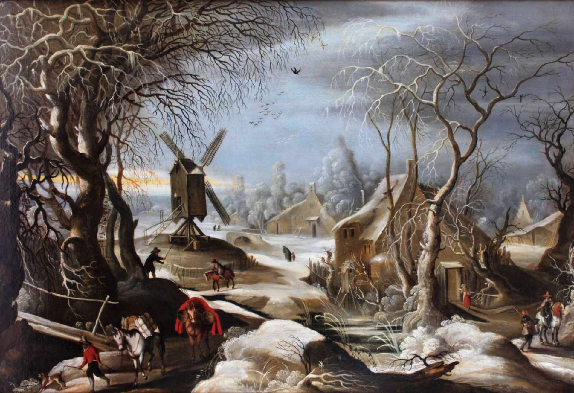 Grimmer Jacob (Antwerp, 1525 - c. 1590) attributed Winter landscape with a windmill, end of the 16th