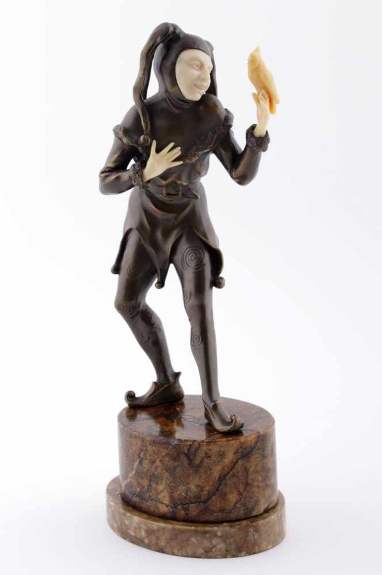 Art Deco sculpture Austria, 1st third of the 20th century, sculpture of a clown holding a parrot,