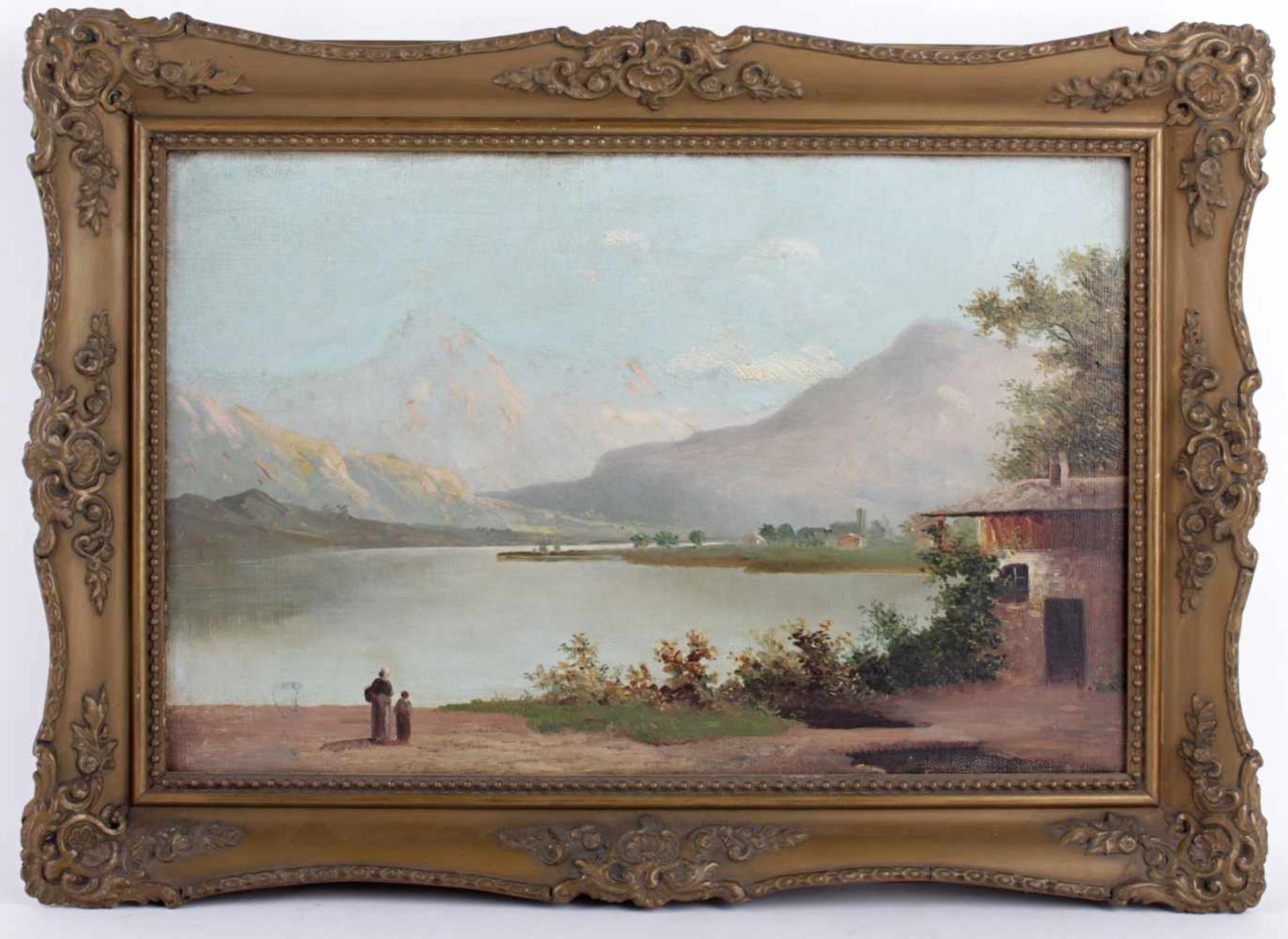 Wondrusch 1829 Prag Mountain lake, oil on canvas, size 27 x 41 cm, signed and dated lower right