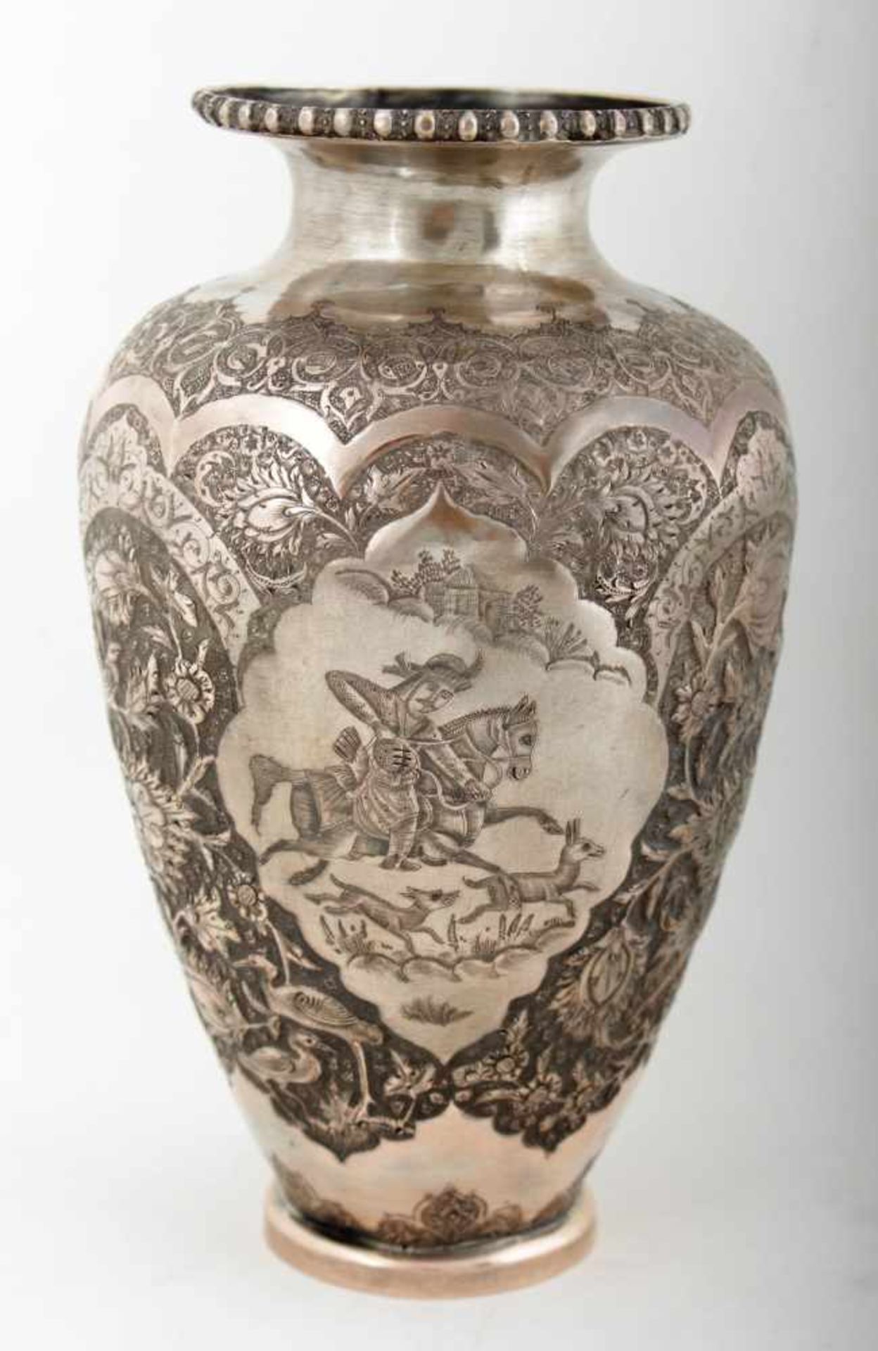 Persian silver vase Persia, 1st third of the 20th century, silver vase decorated with animalistic