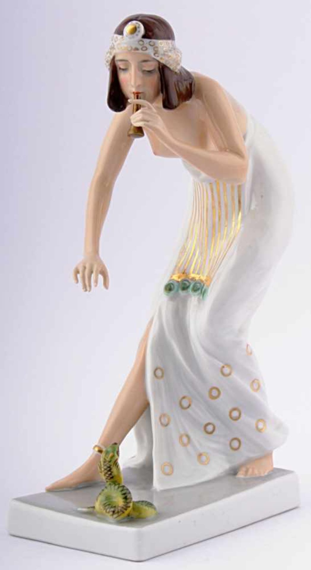 Rosenthal - snake dancer Germany, circa year 1920, white porcelain, coloured, green underglaze