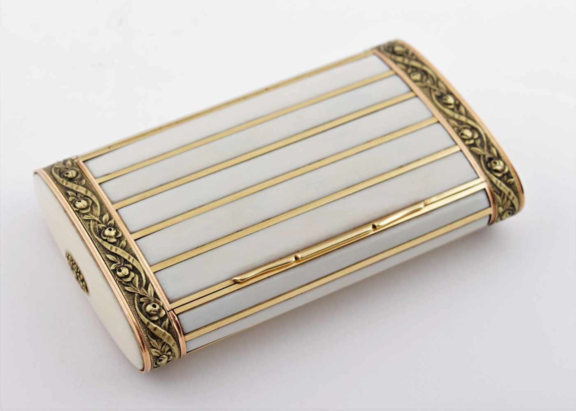 Gold ivory decorated cigarette case Gold cigarette case decorated with flowers relief and ivory,