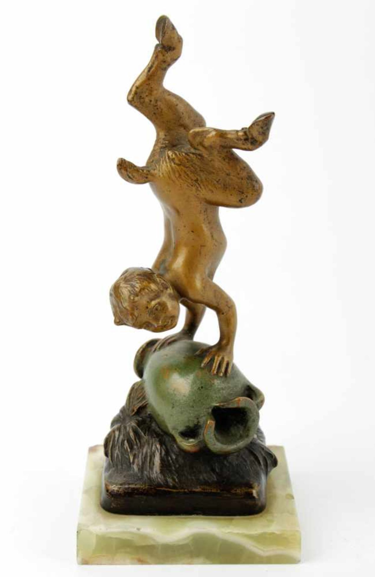 Bronze sculpture – faun 1st half of the 20th century, bronze, patinated, coloured, onyx base,