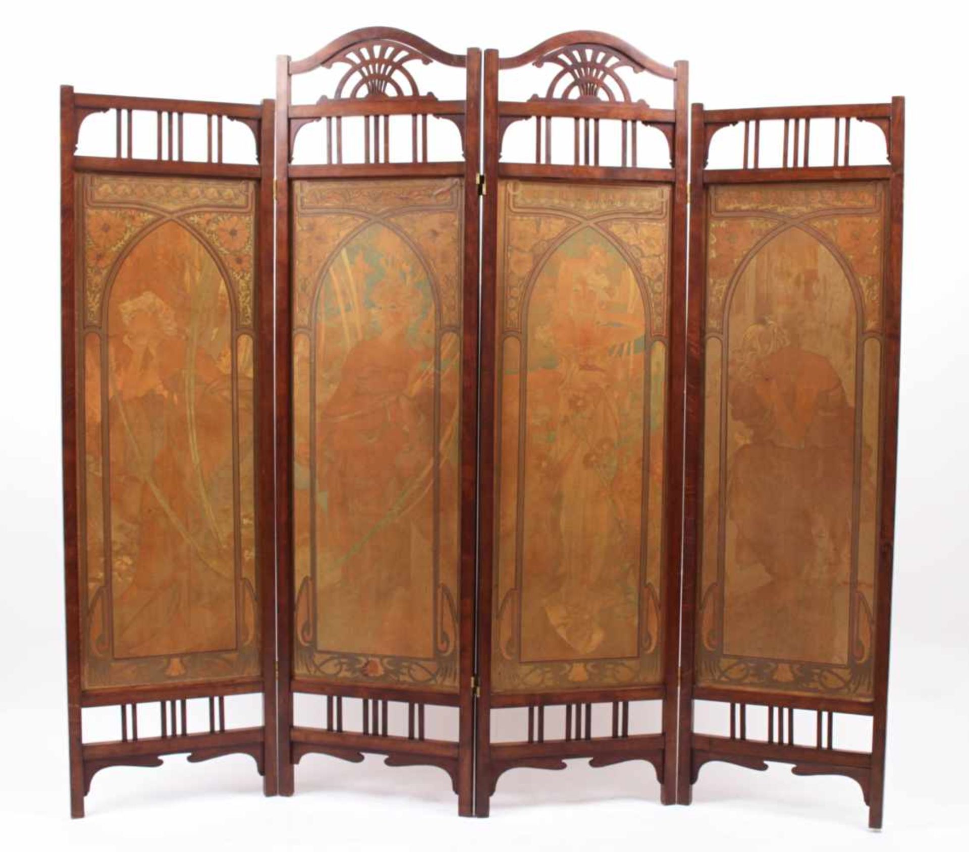 Mucha Alfons (1860 - 1936) - screen Bohemia, beginning of the 20th century, screen - wood, brass,