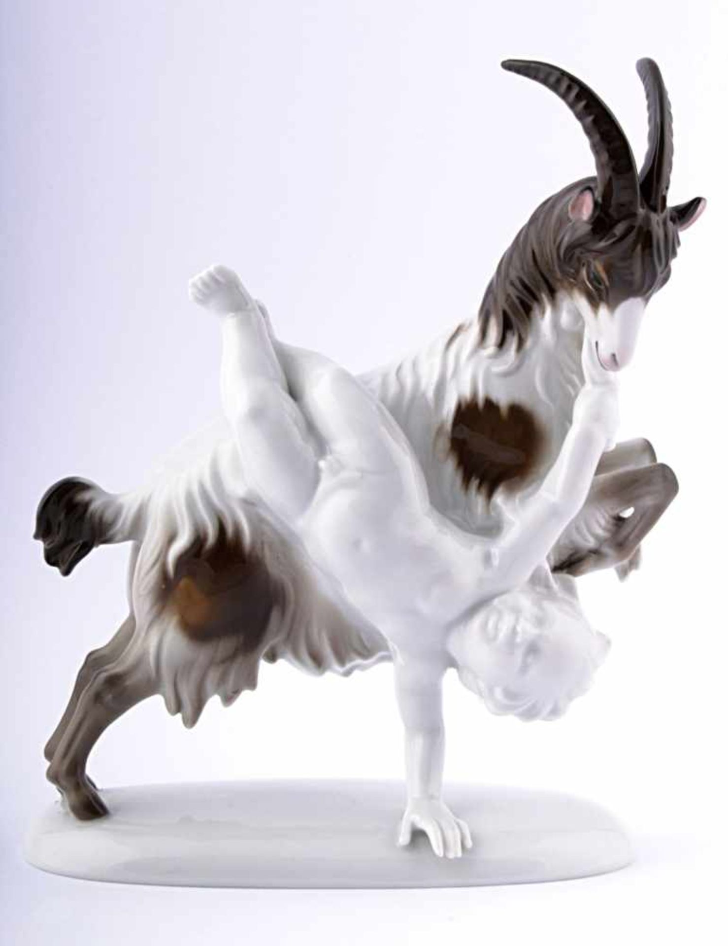 Rosenthal - putto with a goat Germany, circa year 1938, design H. Meisell, white porcelain, coloure,