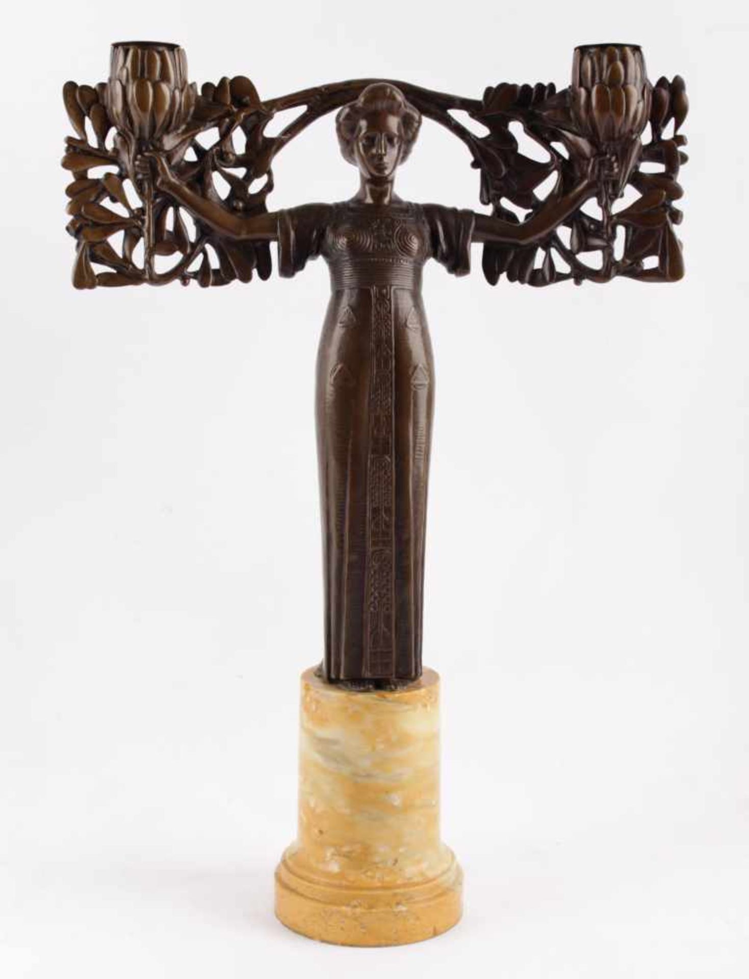 Gurschner Gustav (1873 - 1971) Austria, circa 1900, figurative bronze candelabra, marked Gurschner