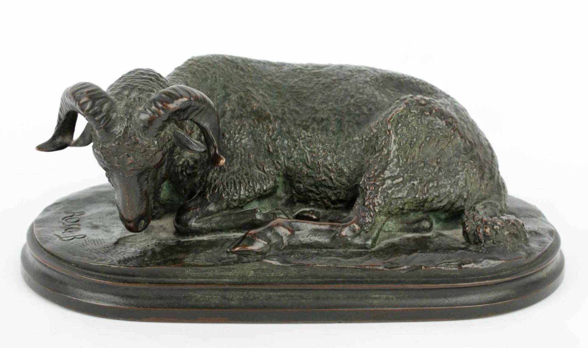 Rosa Bonheur (1822 - 1899) Laying ram, France, end of the 19th century, bronze, patina, marked